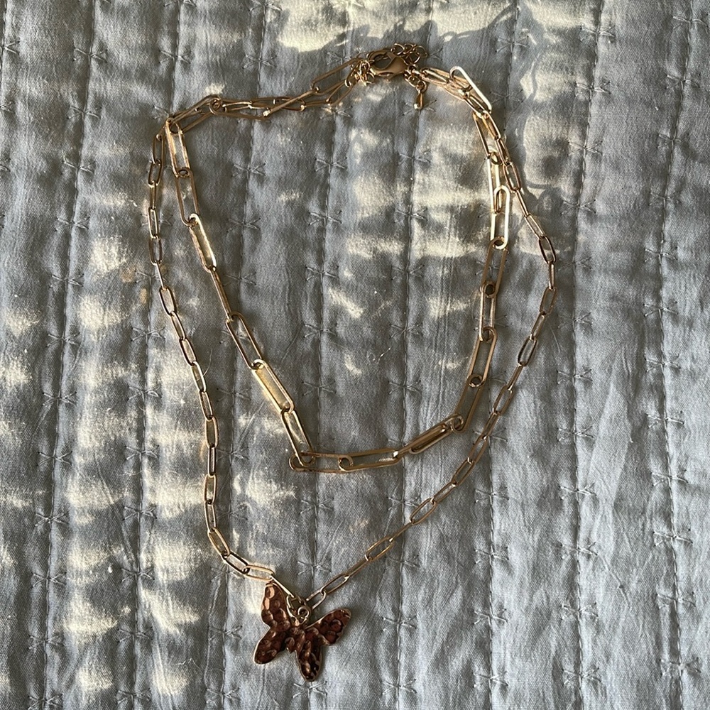 Gold Double Chain Butterfly Necklace